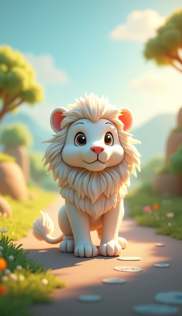 CREAT CUTE White lion STANDING ON THE BEUTIFUL ROAD 3d pixer style