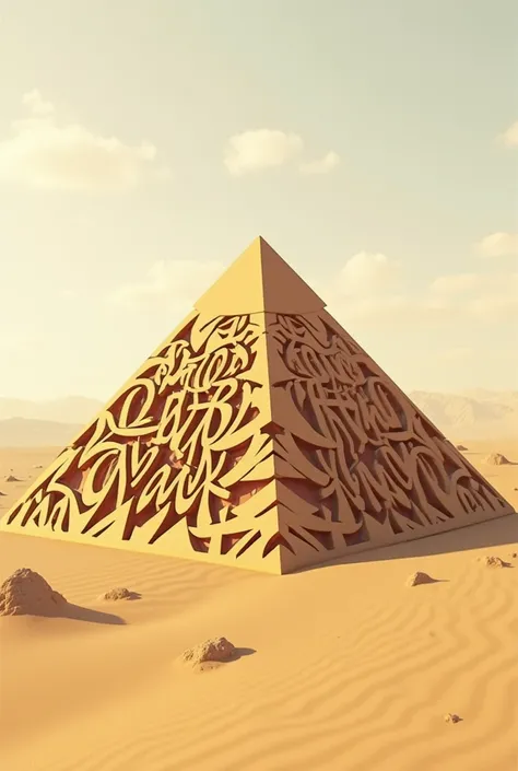 The Great Pyramid in Egypt appears carved in a geometric artistic form and a three-dimensional bold script. The name " Emad Alshayeb 2025".