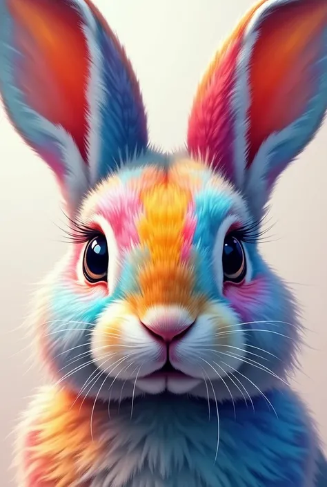   painting of a rabbit with a colorful face and eyes,  beautiful 4K art, 4k  Highly Detailed Digital Art  , rabbit.  Digital Painting  ,  4K detailed digital art ,  Digital Painting  highly detailed,  beautiful digital art , Detailed painting 4k, 非常に詳細な Di...