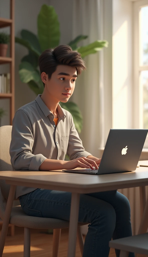 realistic 3d visuals of a young man working on an online course on a laptop