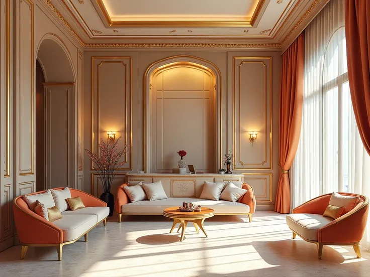 draw the front desk area of the Dior's hotel located in Paris again, with more details, features (elegant couches, Dior's colours according to the following "**Dior Aesthetic in Architecture & Design**
The hotel’s **interior and exterior design** will refl...