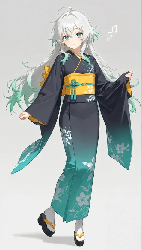 score_9, score_8_up, score_7_up, (masterpiece, best quality:1.5), 1girl, solo, yubu, UHD, kimono, full body, w hite and green gradient hair