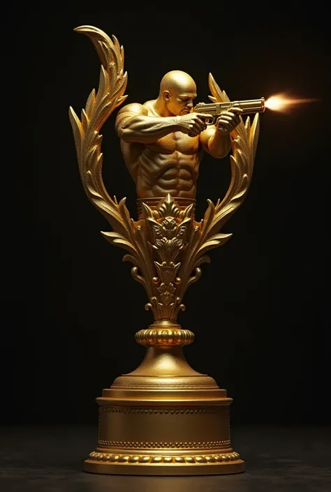 Generate a golden award of a gun shooter 