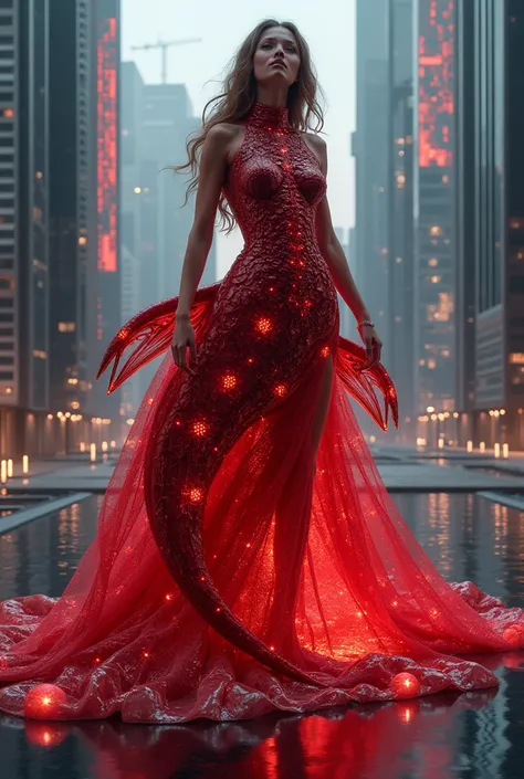 Futuristic red whale for dress printing