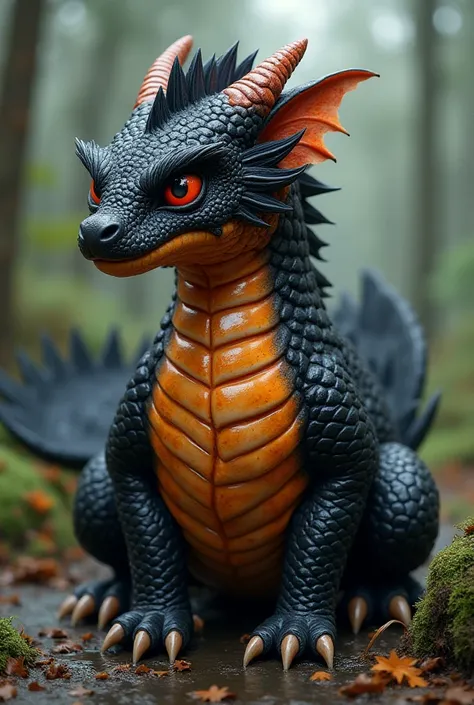 (high quality,4k,8k,highres,masterpiece:1.2),ultra-detailed,(realistic,photorealistic,photo-realistic:1.37),pixiv masterpiece,(intricate details), nsfw, chubby wet feral Dragon with highly detailed orange scales and Black fluffy hair, red eyes, glowing eye...