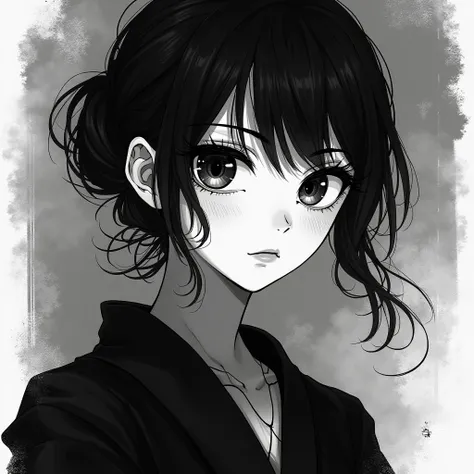 japanese woman manga black white grey 
