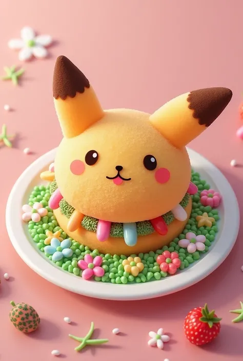 Generate a highly detailed description of kawaii food. Focus on colorful, cute, and visually appealing elements that make the food appear adorable. Include sensory details such as taste, texture, and aroma, as well as the creative presentation of the dishe...