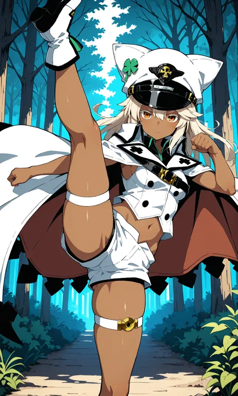 look at viewer， high resolution， Guilty Gear，Ramlethal，forest，Kick up， zitoida，