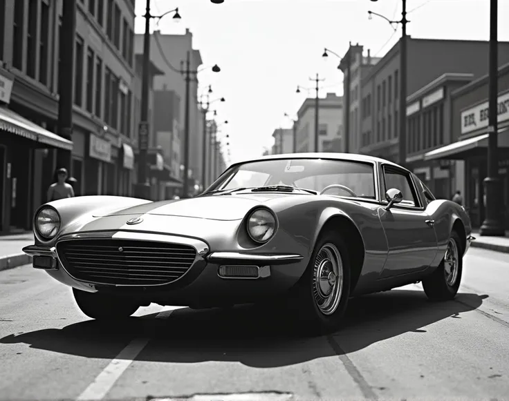 1962 Studebaker Avanti in American Street,black and white photo,ultra realistic