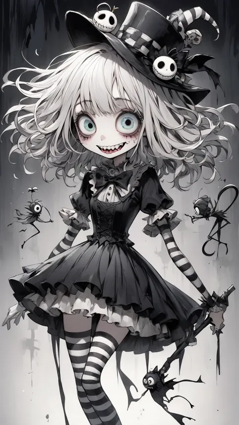    Tim Burton's style、  hysterical person,