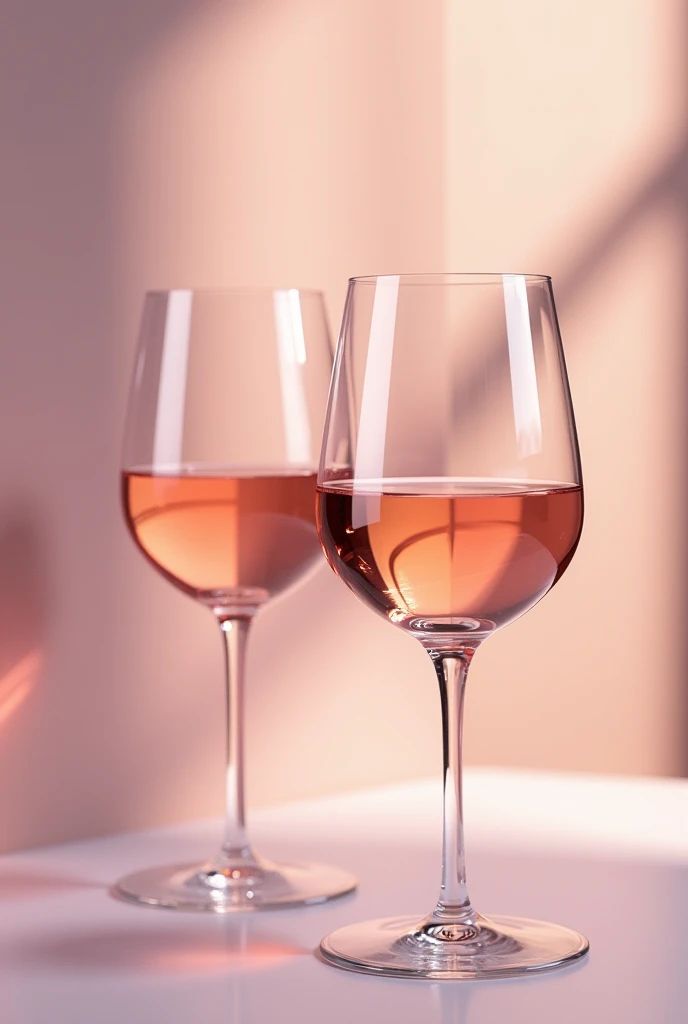 Half-filled rosé wine glasses with shimmering reflections.