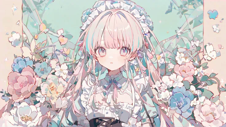 One popular girl、, pastel colors, white ,🫶🏻💗,🤍🫧🪽🦢, Ephemeral Dream , background is ピンク, Yumekawa Girl ,Maid服,Maid
