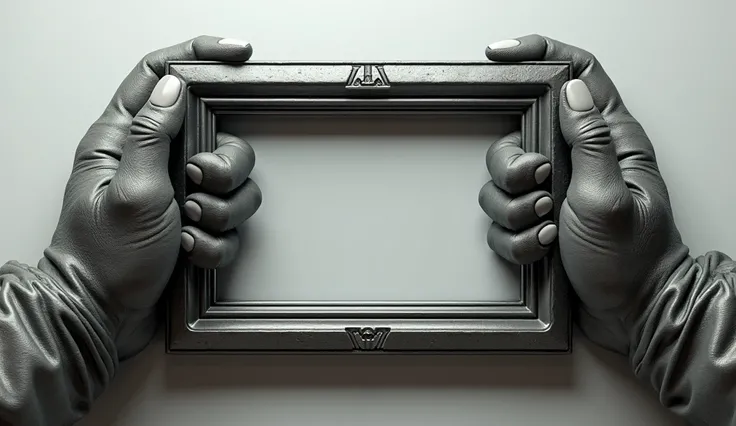 3D image of a rectangular frame which is held by Wolverine's hands with his claws. 