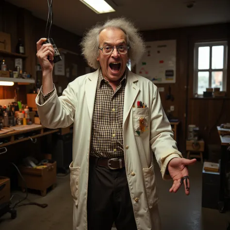 The portrayal of ((Christopher Lloyd as Emet Brown)), known as Doc, is a character from the Back to the Future film series. A scientist stands madly in his laboratory, holding a thick wire with an (electric plug in his hand). This is an episode of work on ...