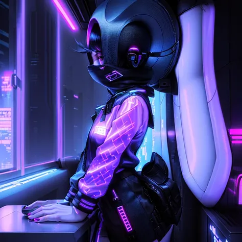 Beautiful woman with medium hair, wear a hat, cyberpunk style short clothes 