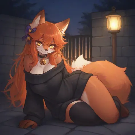 score_9、score_8_up、score_7_up、solo、unpralleled masterpiece、perfect artwork、highres、Elegant、Mysterious、Detailed、Beautiful、Voluptuous、mature female、moody atmosphere、fox、kitsune、cute vixen、anthro、((orange fur))、wide hips、curvy figure、curvy body、(kemono、furry ...