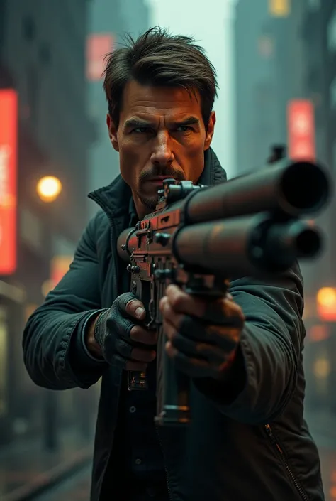 Tom cruise with a minigun