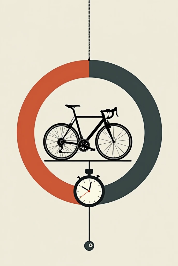 Une image en forme de cercle. Dans cette image, tu mettra en arriere plan quelquechoqe qui rappel boston. Au premier plan, un velo avec la chaine cassée de velo qui pend, et dans la roue avant il y a une horloge.  Image de style minimaliste. Il faut que la...