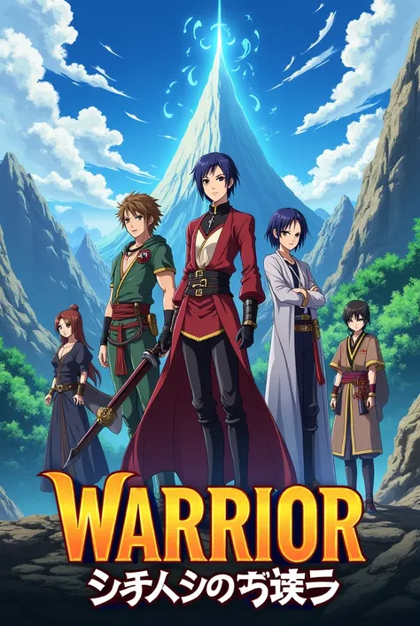 Bannière d'anime avec des personnages d'anime emblématiques.inclus
mettre en évidence le texte :    warrior no kakatsu no sekai 
a partir de [ date]  [ DVD ]
