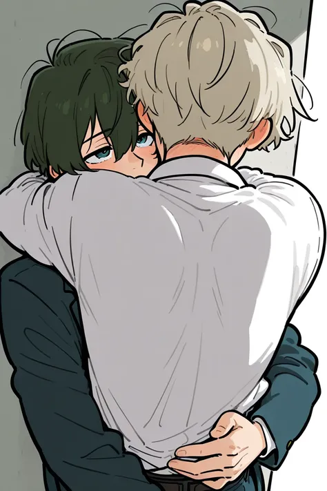 Two high school boys,Yaoi, back hugging,