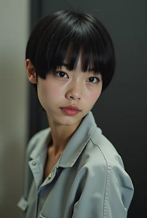 ( top quality,4K,8k, high resolution, Masterpiece:1.2), very detailed,( is present,photo is present,photo- is present:1.37),Japanese women in their 20s, full body、 Textured Straight Super Short Bowl Cut Hair、Shaved head punishment、Shaved nape 、sense of los...