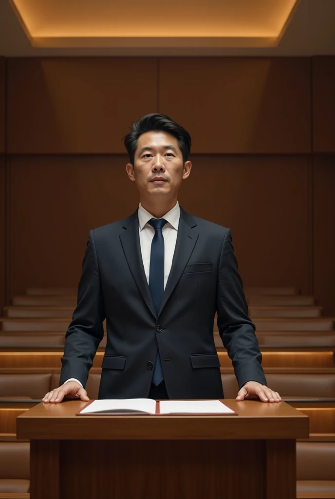 Photo of a handsome and elegant 25-year-old Chinese professor on the podium