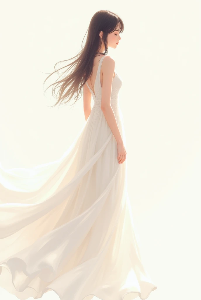 The color of the dress she wears is mostly white
She ，The anime style is exquisite 