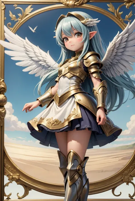 ( best quality: 1.3, masterpiece: 1.3), , ( 1 girl in the best, alone), Pegasus Knight Girl, Front , standing picture,  Winged Girl, Above, Spread your wings, jump