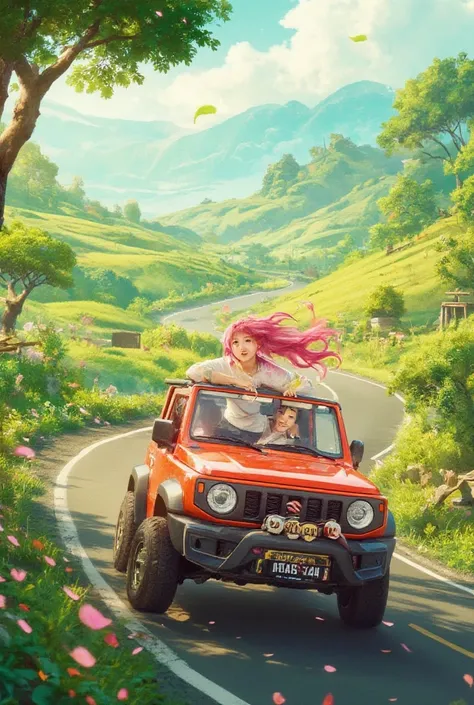 Red Jimny、 pink haired woman 