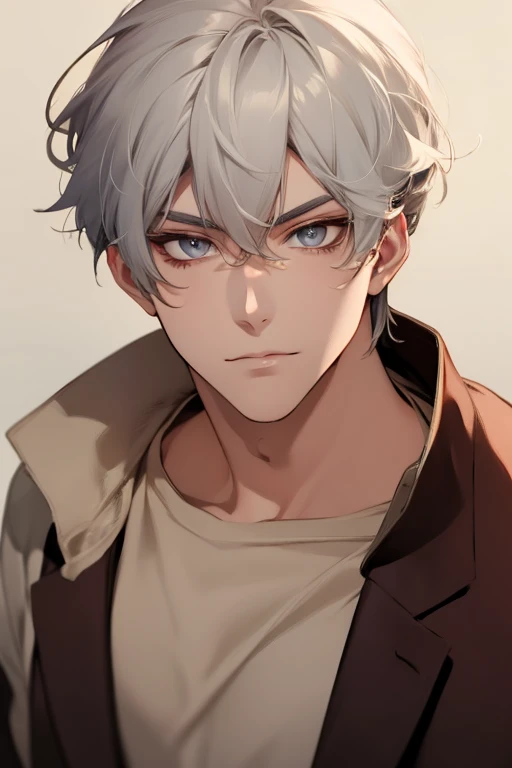 anime boy, handsome face, white hair, light gray eyes, cold gaze, wearing casual clothes, looking at the viewer, white background, sharp eye details, sharp face details, body details, for 4k and 8k images