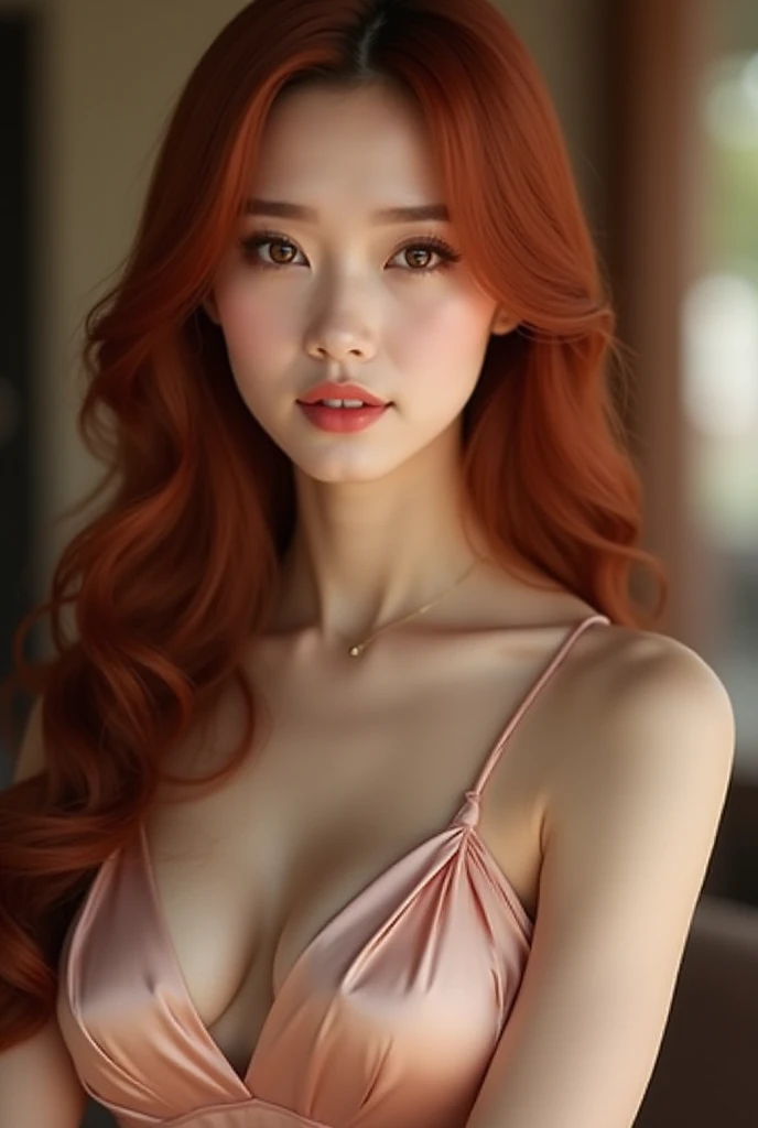 

**Name:** Mei Lin Zhang  
**Age:** Approximately 30 years old  
**Ethnicity:** Chinese  
**Appearance:** Mei Lin is a woman of exotic and striking beauty. Her long, wavy red hair cascades over her shoulders, contrasting beautifully with her flawless porc...