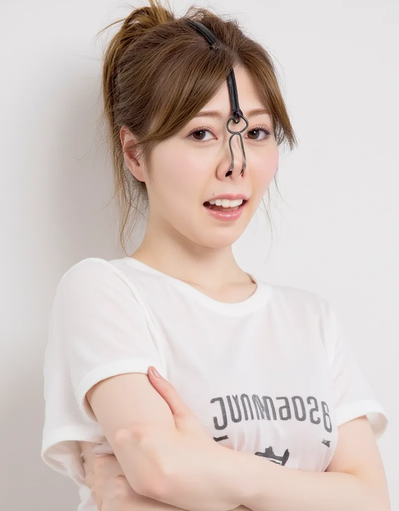   high resolution pictures of young Japanese women,  Fashion Shoot ,  portrait,  focus on face , (Center-parted bangs,  nose hook with a strap wrapped around the top of the head,  jewelry),  Embarrassing, sorrow,  looking at the camerawith capital letters ...