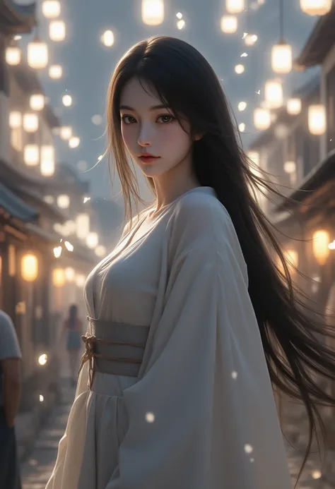 Realism, １ Long-Haired Japanese Women, The town that was so excited is a mirage, cinematic lighting, glowing light, 8k, UHD, super detail, best quality,  highres, masterpiece