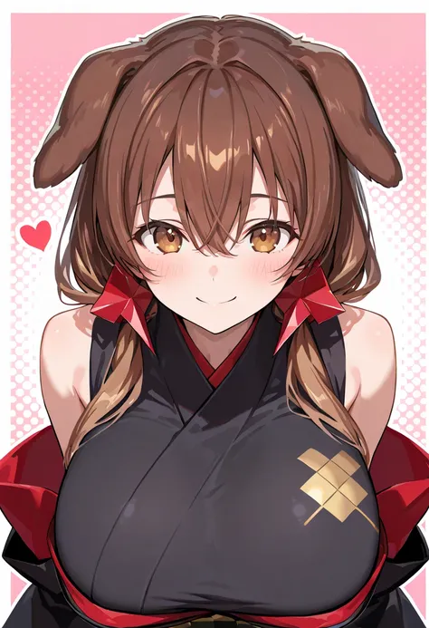 ( top quality , 8k , masterpiece , incredibly absurdres , beautiful woman , perfect body , super detailed skin , highly detailed eyes and face , 1 person ) , Inugami King , original hair color , brown hair , brown eyes ,  dog ear , smile ,  will be happy ,...