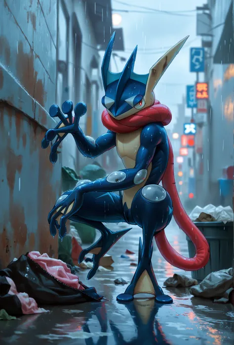 score_9, score_8_up, score_7_up, score_6_up, source_furry, dof, full-length portrait, solo, blurred background, Greninja, pokemon (creature), red eyes, zipper mouth, cinematic, dynamic angle, creepy, long shadow, glowing red eyes BREAK dark ally, sitting, ...