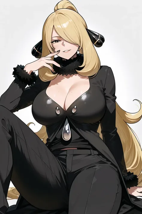 pokemon,Cynthia,black nails, big breasts, black pants