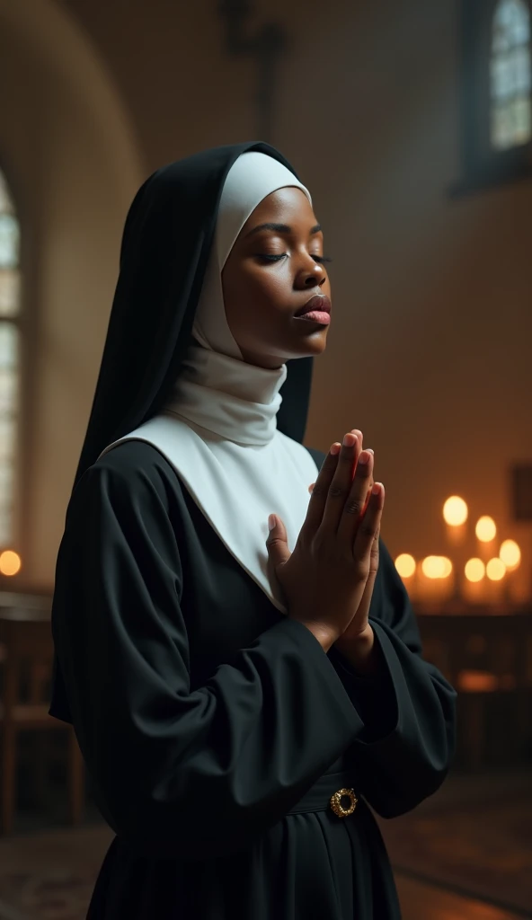 a black woman catholic nun praying