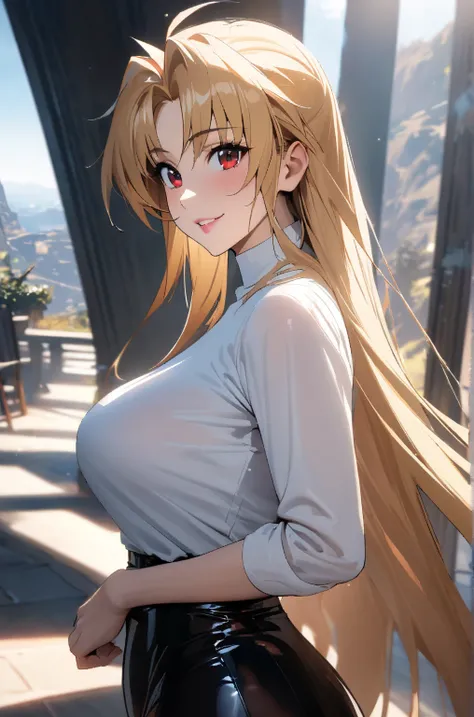  Masterpiece,  top quality,  amazing quality,   very aesthetic  ,   is ridiculous,  latest, scenery, very detailed, high resolution, close-up portrait,woman,１people,sexy,Mature Woman,Fate Testarossa,Lyrical Nanoha, blonde, long hair, red eyes, white skin, ...