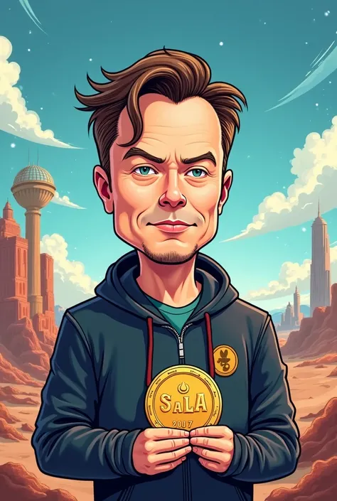 Create a cartoon of Elon Musk with Nobel Peace Prize