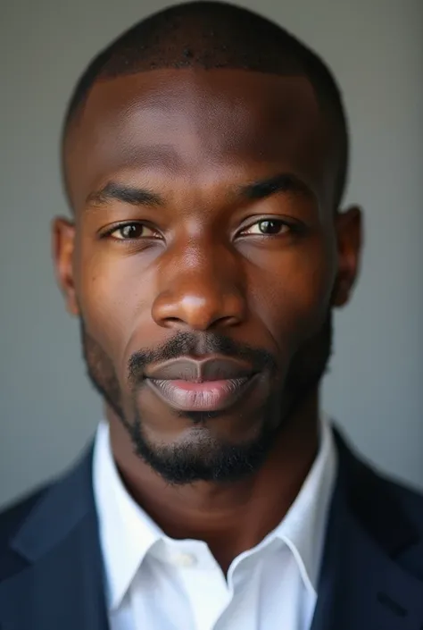 Professional LinkedIn profile of a 25 year old black man. Hello should face direct to the camera. The hair should have no style. Hello should have almost no hair on his chick 