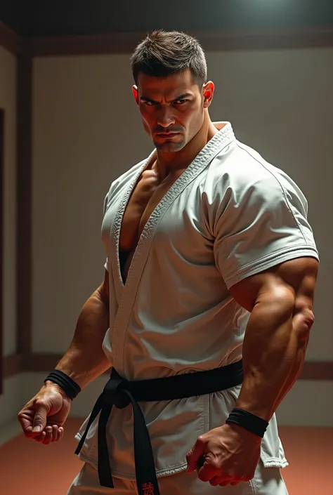 I need you to believe me a muscular man who specializes in martial arts who doesn't have a beard,  short hair 