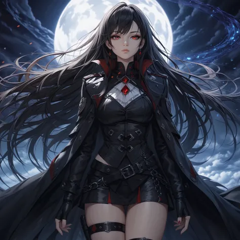 긴  dark hair과 빨간 눈을 가진 애니메이션 소녀가 보름달 앞에 서 있다, Nightcore, 4k animation wallpaper ,  animated style 4k ,  animated wallpaper 4k ,  animated wallpaper 4k ,  Animated Art Wallpaper 4k ,  Animated Art Wallpaper 4k , Anime art wallpaper 4k , hd animated wallpape...