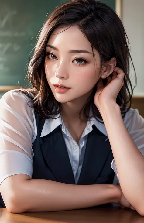 女性 teacher  ,
((( Masterpiece))), ((  top quality)), (( 複雑な Details)), ((  super realistic realism )), ,  mature woman,   mature woman,   see through,    high definition  , illustration, 1人の mature woman,    perfect hand,   Details,  美しい Detailsな目,    brow...