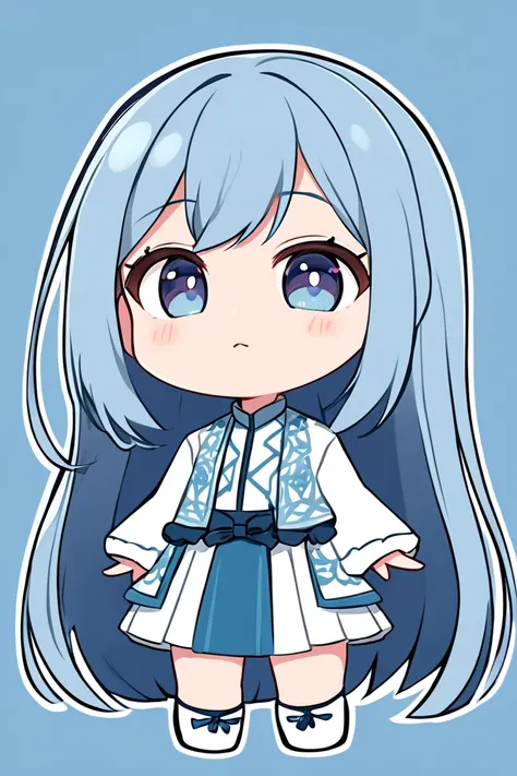  1 girl, solo,  long hair,  high resolution,  high resolution,  simple background, Blue Hair/ light blue hair, chibi-style 