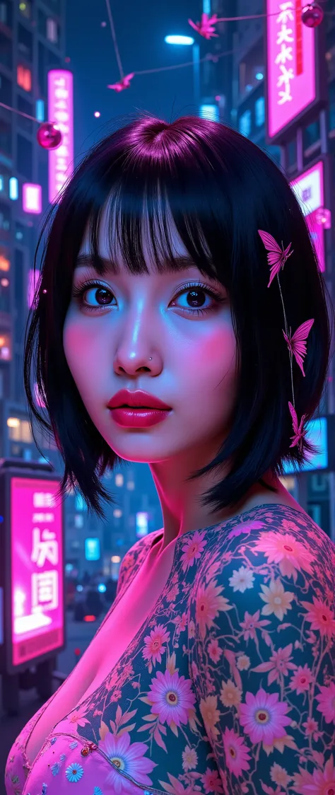 (masterpiece:1.2),(Highest quality),(Super detailed),(Ultra-high resolution),(Best illustrations),8k,wallpaper,(1 female),whole body,The theme is atonement,psychedelic,Neon color,Vector art,Layered textures,progressive,pop,sf,cyber punk,Relaxed atmosphere,...