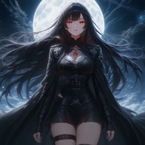 긴 dark hair과 빨간 눈을 가진 애니메이션 소녀가 보름달 앞에 서 있다, Nightcore, 4k animation wallpaper , animated style 4k , animated wallpaper 4k , animated wallpaper 4k , Animated Art Wallpaper 4k , Animated Art Wallpaper 4k , Anime art wallpaper 4k , hd animated wallpape...