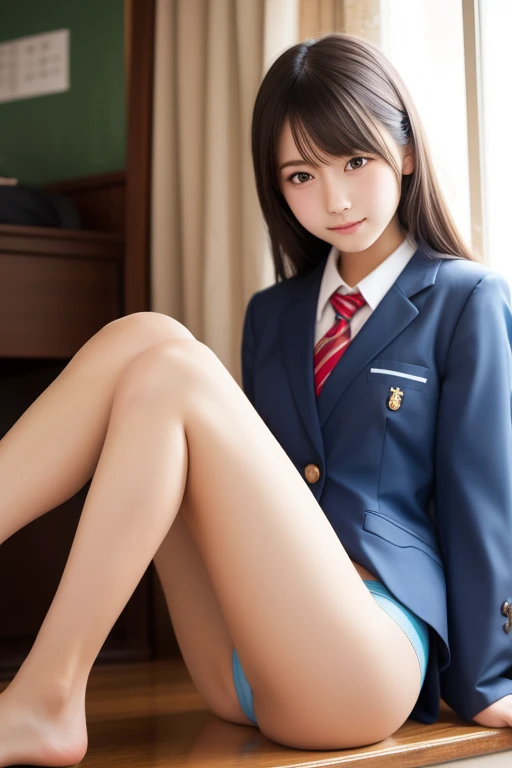  is present,, Japanese High School Girls, cute,Young appearance,Baby Face,Wearing a Japanese high school uniform,Light blue panties, beautiful legs, very accurate and realistic 