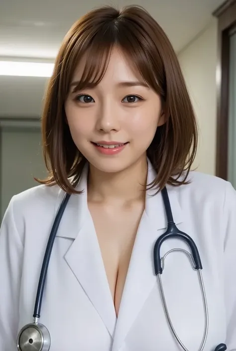  1 girl,  high resolution,  look,  big breasts, Health Room、Health Roomの先生、 is wearing a white coat、Health Roomでセックスしようとしている、