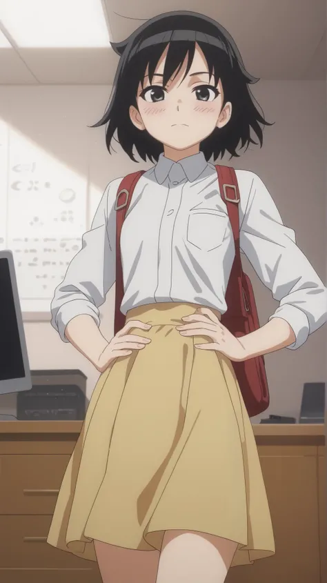  result_9,  result_8_higher,  result_7_higher,Anime_ source rating,  source rating_Anime, Best wallpaper,  detailed background , Anime screencap,  Tomoko Kuroki , student costume,  interior , blush,   dynamic angle,  dynamic position,  performer ,  with ha...