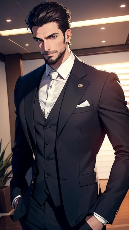 (   best quality,4K,8k,   highres,   masterpiece :1.2),   ultra-detailed   ,(realistic,photorealistic,photo-realistic:1.37),34 years old, man,3 day beard,Beautiful anime,Portraits,strong,Masculine,   with dark hair  ,sharp jaw,     mesmerizing eyes     ,  ...